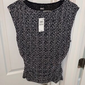 INC International Concepts Black and White Sleeveless Printed Blouse